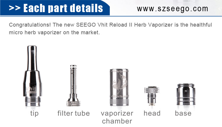 Seego mini Vhit Reload II e cig dry herb attachment of 2015 fashion