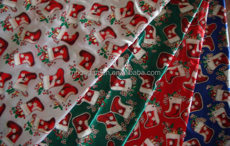 2014年ファブリッククリスマスの装飾オーガンザ、 プリントプラスチックボトルを安いポリエステルのファブリック問屋・仕入れ・卸・卸売り