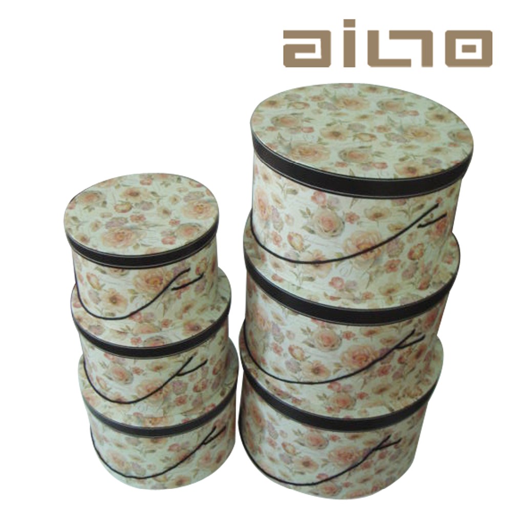 Custom Round Paper Cardboard Hat Box With Lid & Handle Buy Decorative