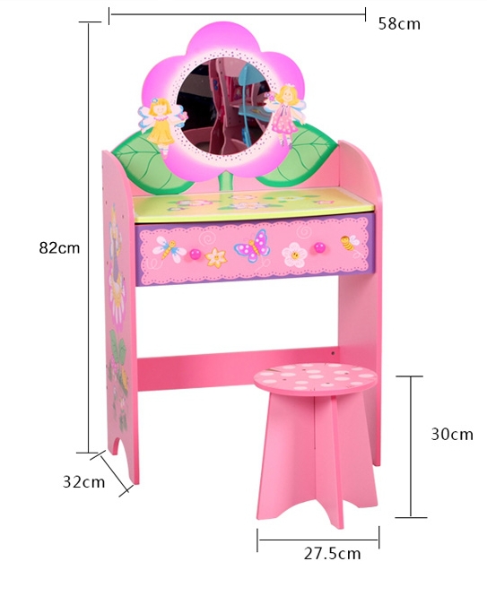 子供ドレッサーの寝室の家具木製の妖精の子供服韓国鏡とスツール付き仕入れ・メーカー・工場