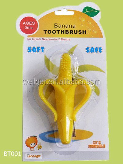 新しいfdaの承認2014年黄色バナナ形状シリコン赤ちゃんの歯ブラシ 問屋・仕入れ・卸・卸売り