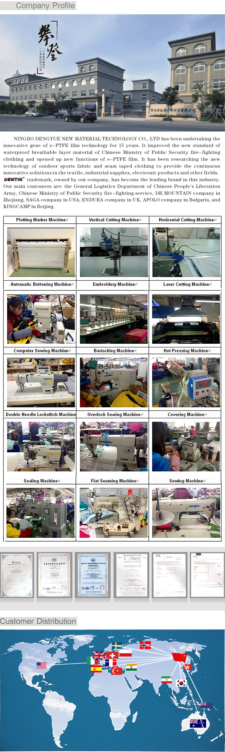 中国のサプライヤーから100％3層ptfeコーティングされたポリエステル防水布のアウトドア用衣類仕入れ・メーカー・工場