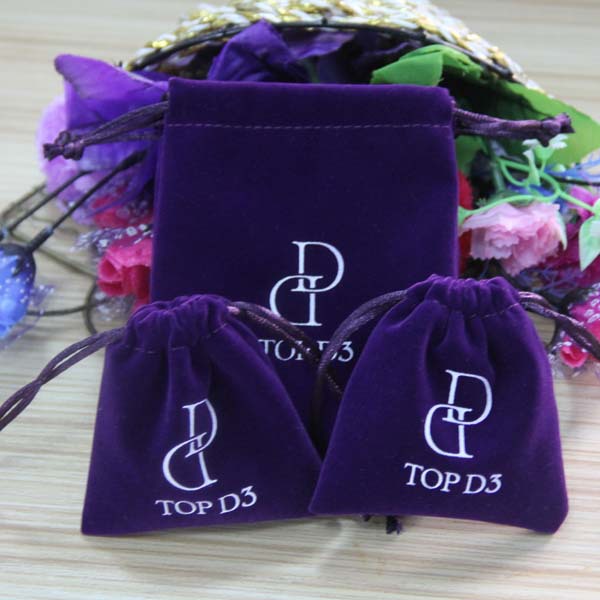 Purple color custom size velvet jewelry pouch printed logo