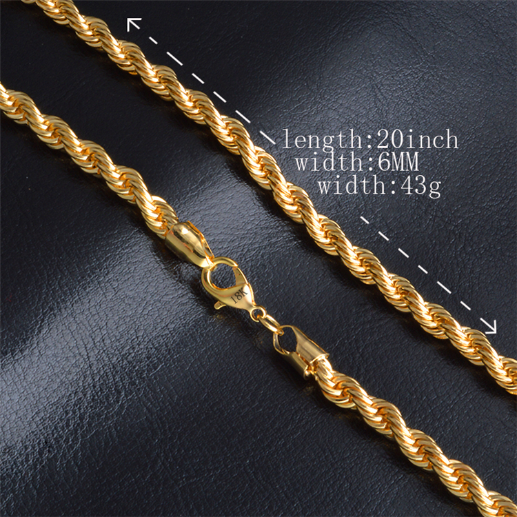Wholesale Cadena oro de 6MM para mujer, de aleación de cobre trenzada, de moda, chapado en oro de 18K, joyería para mujer, colgante DIY