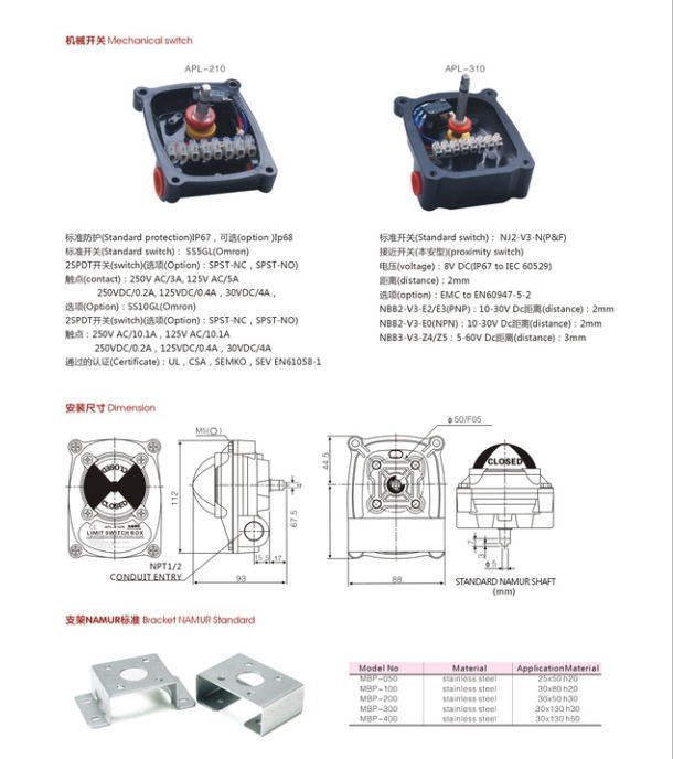 Limit Switch Box APL210,APL310,APL410 for pneumatic actuator