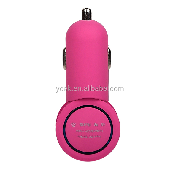 high quality roHs Auto charger adapter Double USB car charger with led for iphone/ipad/samsung