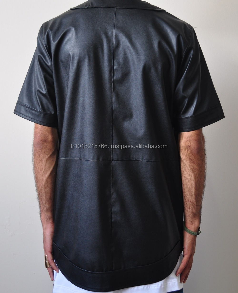 2016 new leather baseball jersey men fashion leather t-shirt top hip hop  men baseball t shirt uniform black top tee Plus Size - AliExpress