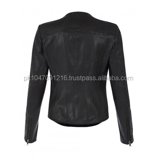 黒襟なしマーロンbhiraスタイルの女性バイカーのオートバイのすべてのサイズ本革のジャケット問屋・仕入れ・卸・卸売り