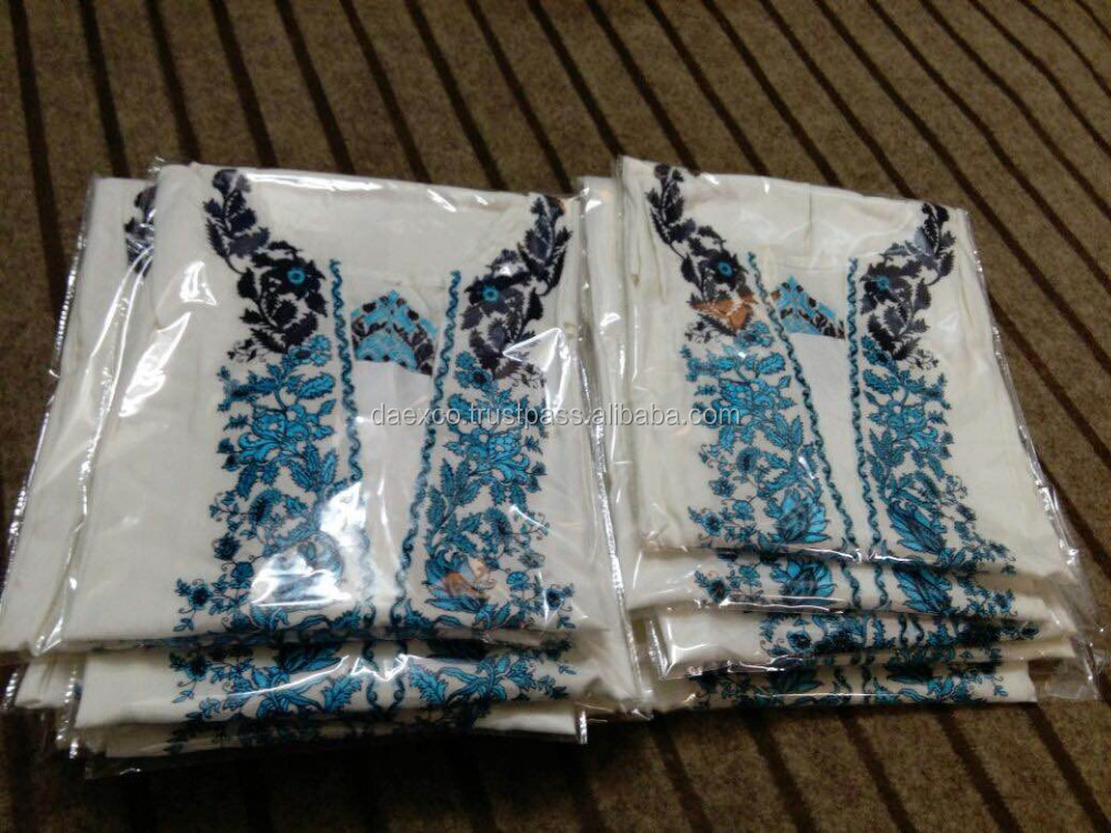 青とターコイズ刺繍入り白チュニックカフタン仕入れ・メーカー・工場