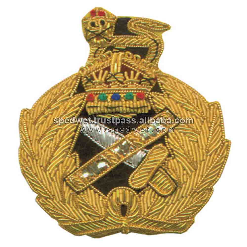 Gold Embroidery Cap Badges Bullion Wire Hat Badges Embroidery Army