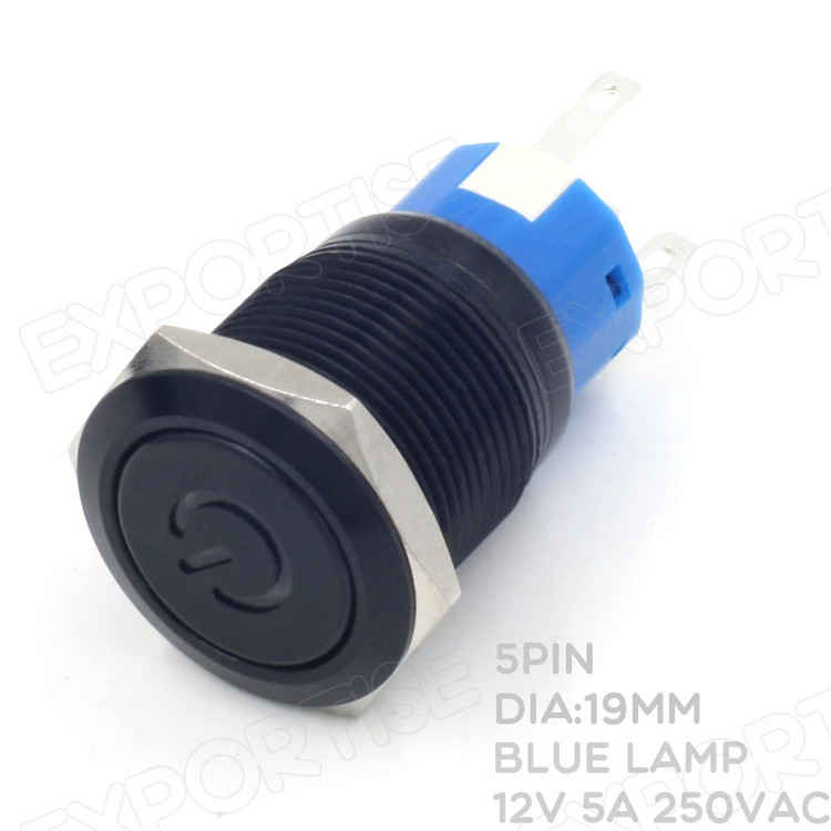 青色の電源リセット可能なシンボル12v19mm角目率いるスイッチプッシュボタン金属販売仕入れ・メーカー・工場