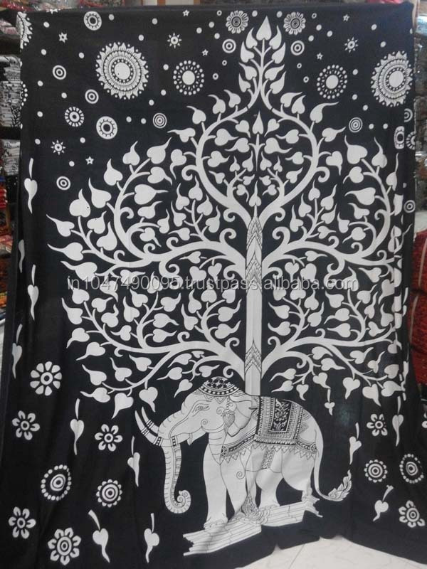 Elephant imprimé mandala couvre lit rond tapisseries hippie ... Mandala ovale