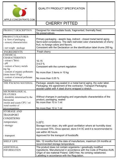 Cherry pitted from Poland Promotion! Aseptic