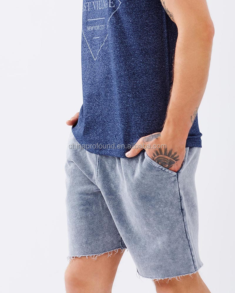 カスタム男性の綿汗ショーツ で ラフ ボトム エッジ カット仕入れ・メーカー・工場