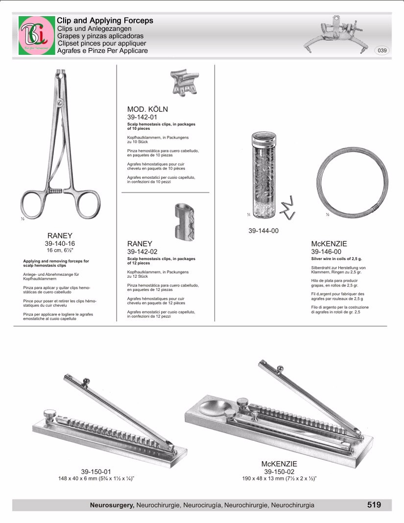 Raney Applying And Removing Forceps & Modkoln Scalp Hemostasis Clips