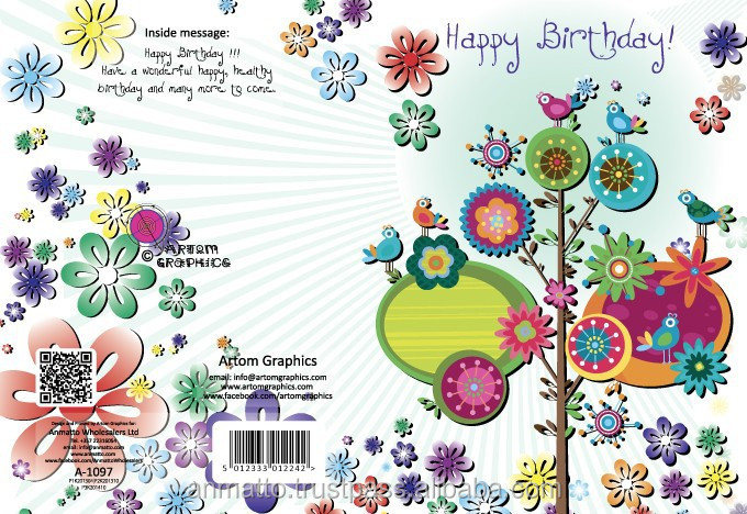 Birthday Wishes Flowers & Birds Design Greeting Card - Buy Birthday ...