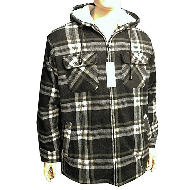 ファッション格子縞のジャケット、 装飾的な耐久性のあるポケットフリースフード付きzip冬の男のジャケット仕入れ・メーカー・工場