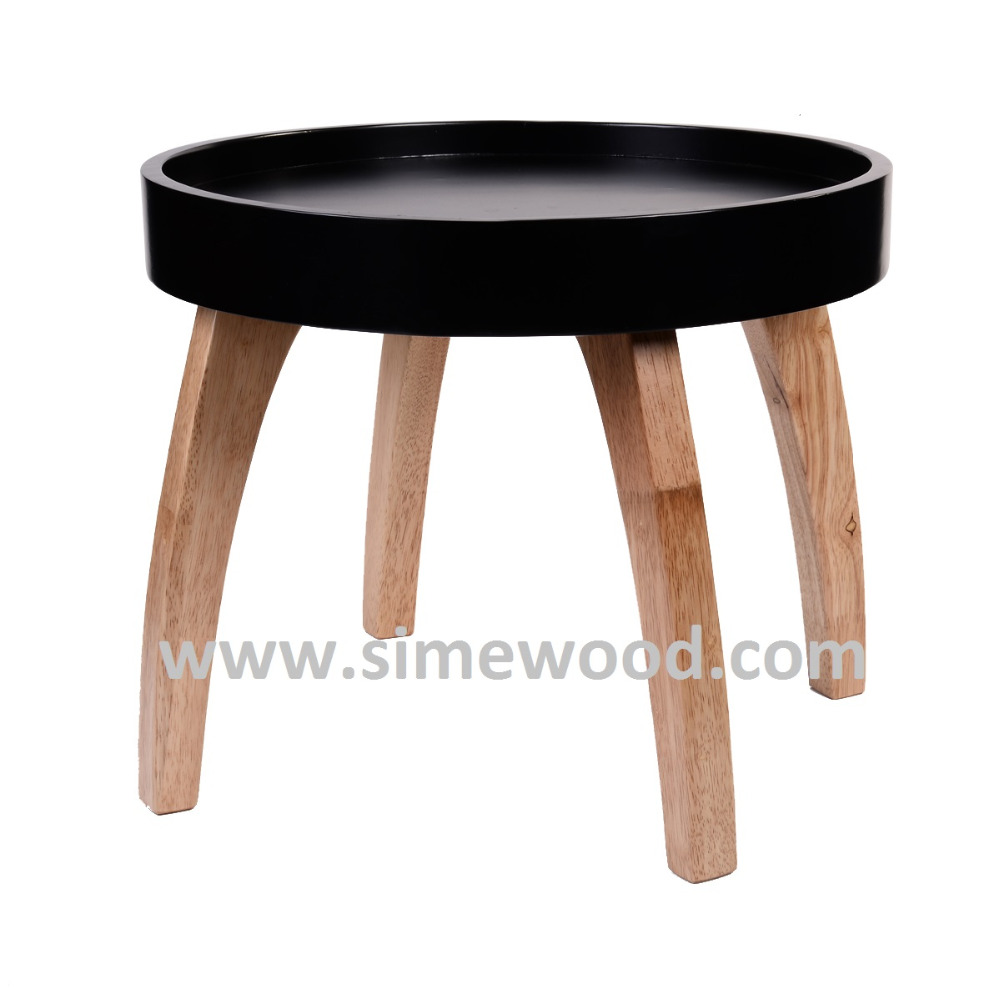 Ronde zwarte houten salontafel, woonkamer tafel, bijzettafel ...