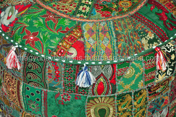 緑色のオットマンボヘミアン刺繍装飾的なフットスツール小山豆袋フットスツール家具インドのジャラなよなよした男仕入れ・メーカー・工場
