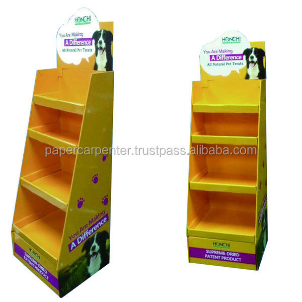 Floor Standing 4 Tiers Promotional Cardboard Pet Food Display Rack