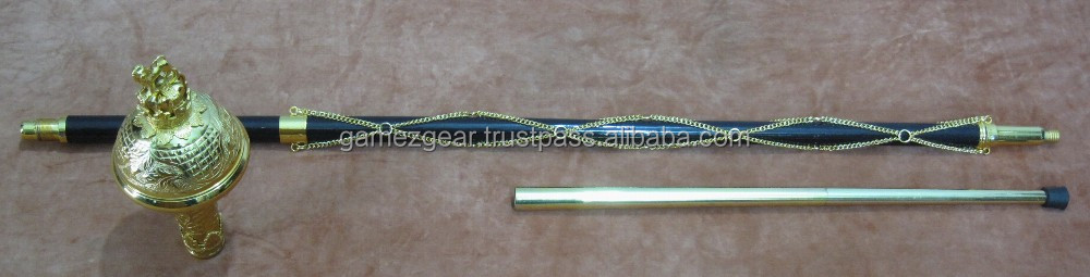 Tambour Major Mace P u00f4les Gravé T u00eate avec Lion (Plaqué Or) 60" Noir Malacca Canne Drapeaux Tambour Major Mace P u00f4les Gravé T u00eate avec Lion (Plaqué Or) 60" Noir Malacca Canne Drapeaux