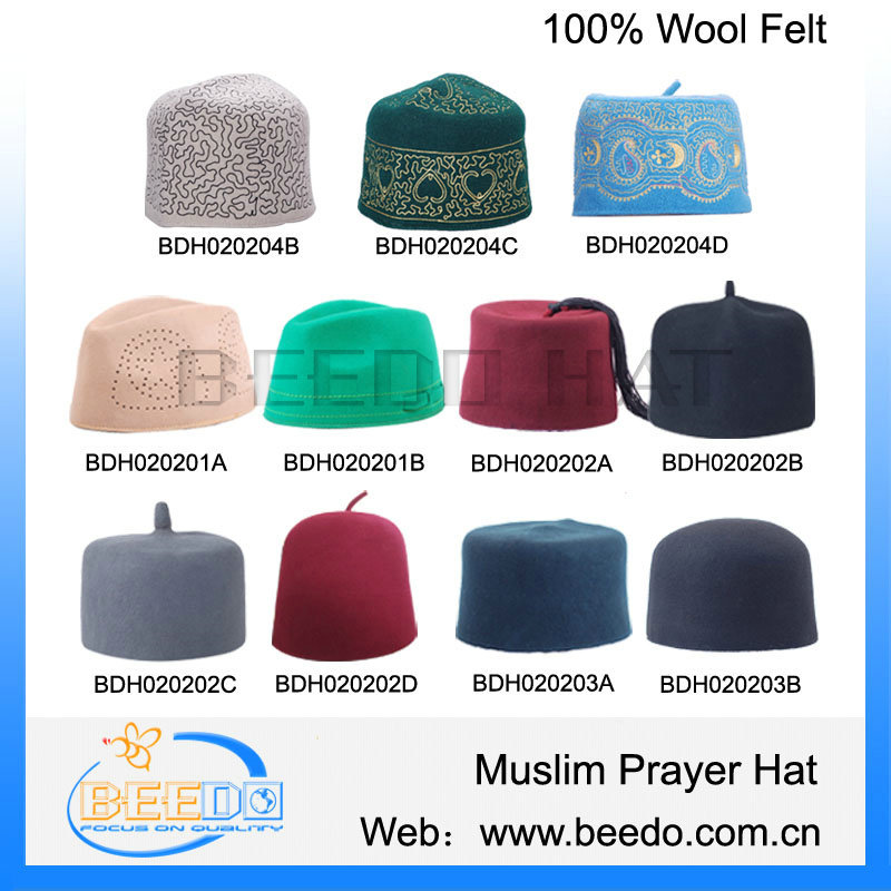 Wholesale Embroidery Wool Felt Muslim Prayer Hat Men Women Namaz Hat(id