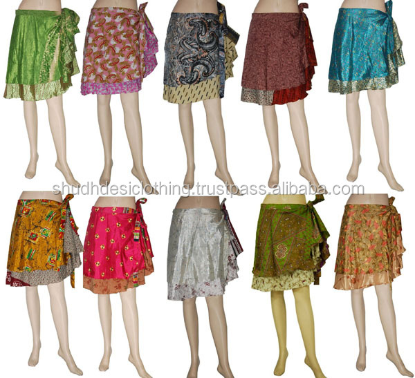 卸売在庫インドで婦人服の夏スカートラップアラウンドビーチ100個ロットシルクサロン問屋・仕入れ・卸・卸売り