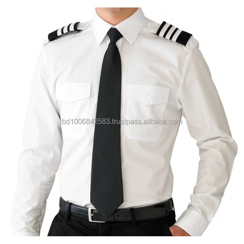 航空会社のパイロットの高品質シャツポリエステル65％綿35％問屋・仕入れ・卸・卸売り