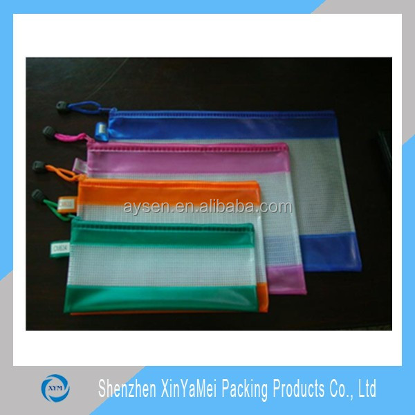 Good quality transparent mesh vinyl pvc zipper bag