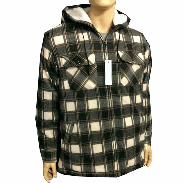ファッション格子縞のジャケット、 装飾的な耐久性のあるポケットフリースフード付きzip冬の男のジャケット仕入れ・メーカー・工場