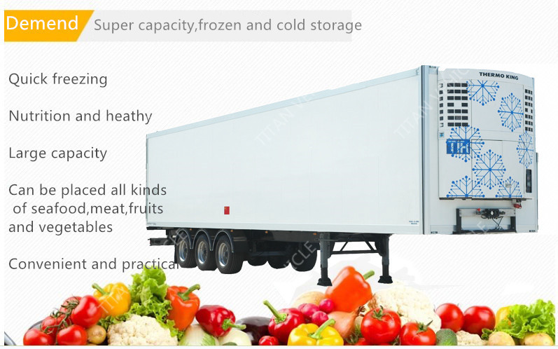 20ft 40ft 53ft refrigerated cargo trailer , meat tranport reefer trailer, 3 axle refrigerated semi trailer