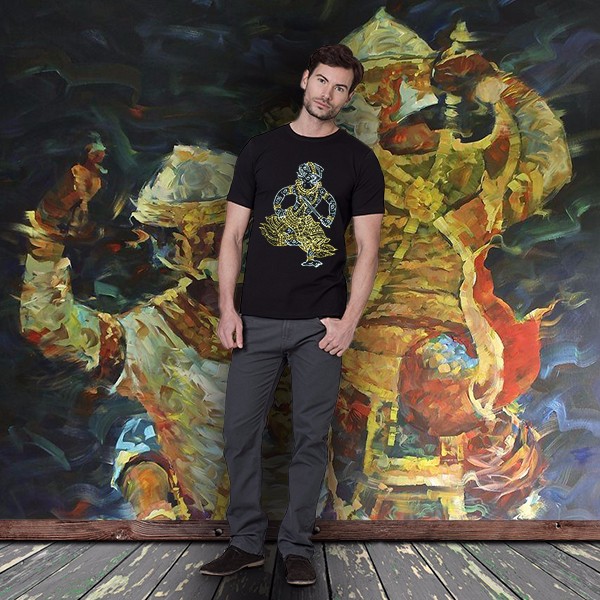 ハヌマーンkhonオペラタイアートtシャツ塗装アクリルグリッターファブリック絵画手でレア製品仕入れ・メーカー・工場