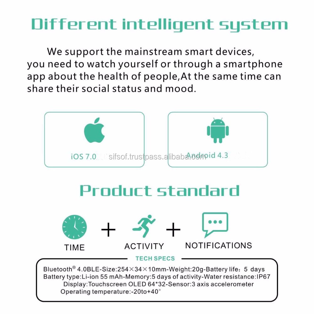 ブレスレット歩数計で通信プロトコル、ブルートゥース、防水リストバンド、睡眠モニター、抗失われたアラーム、SIFIT-6.8仕入れ・メーカー・工場