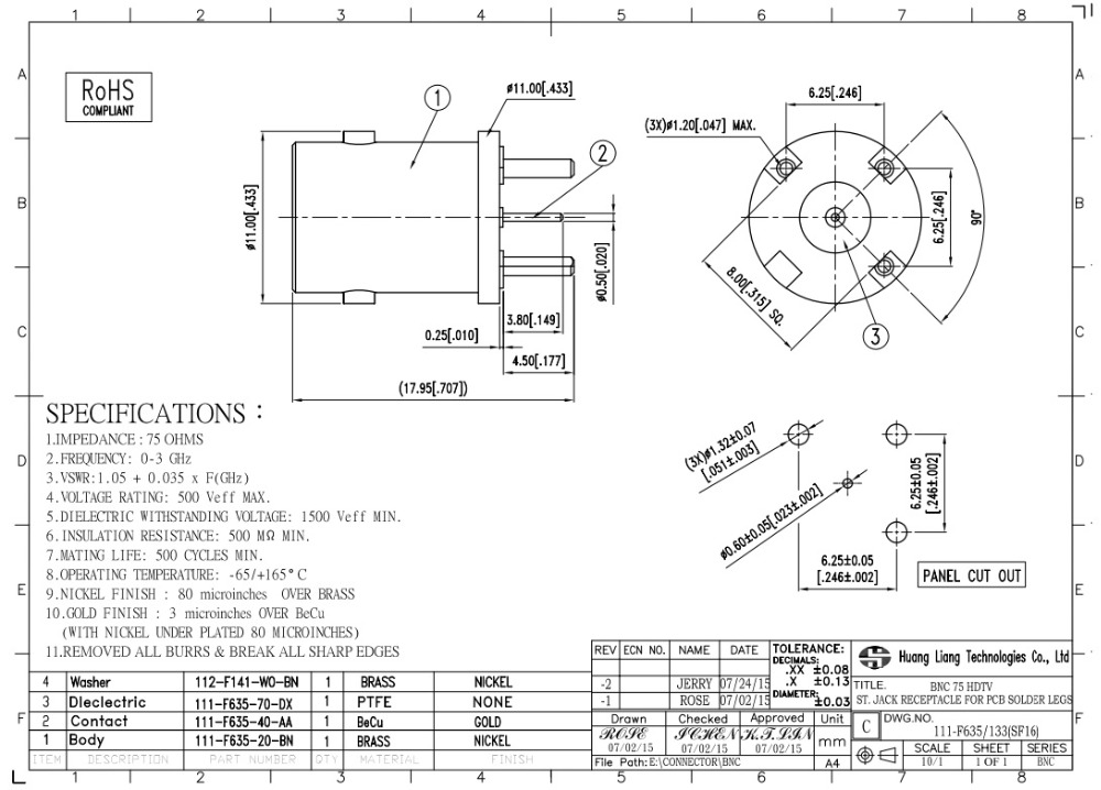 rfbncメスコネクタpcbジャックhdtv用レセプタクル仕入れ・メーカー・工場