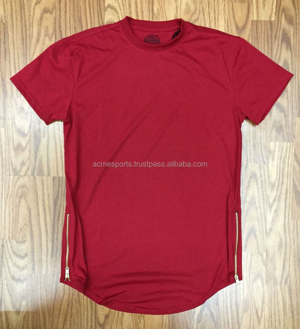 細長いtシャツのカスタムサイドジッパートール細長い拡張ロングtシャツ100%コットン卸売安い仕入れ・メーカー・工場