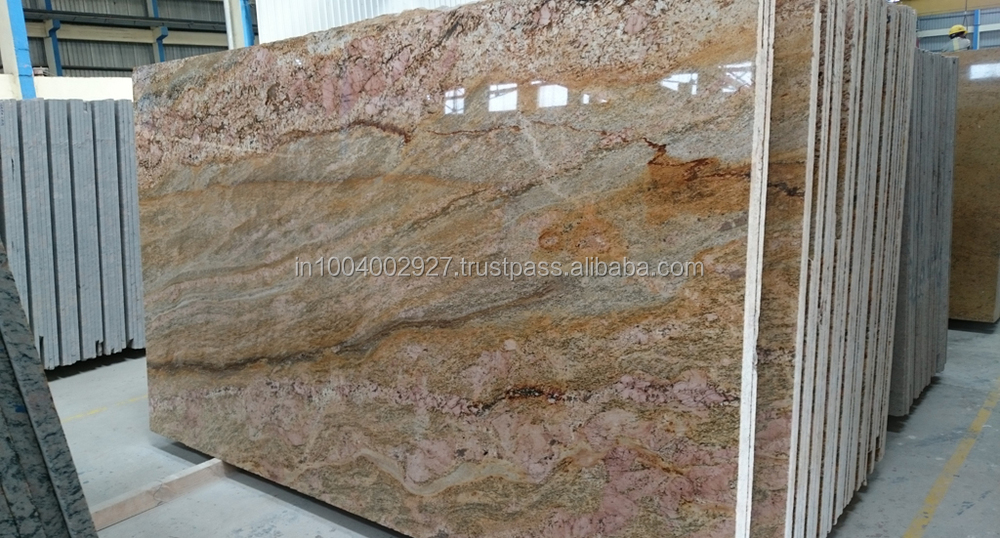 Imperial Gold Kitchen Countertop Granite Slabs In Brushed Honed