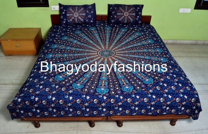 Hippie Mandala Indian Tapestry, Blue Cotton Mandala Bed cover In ...