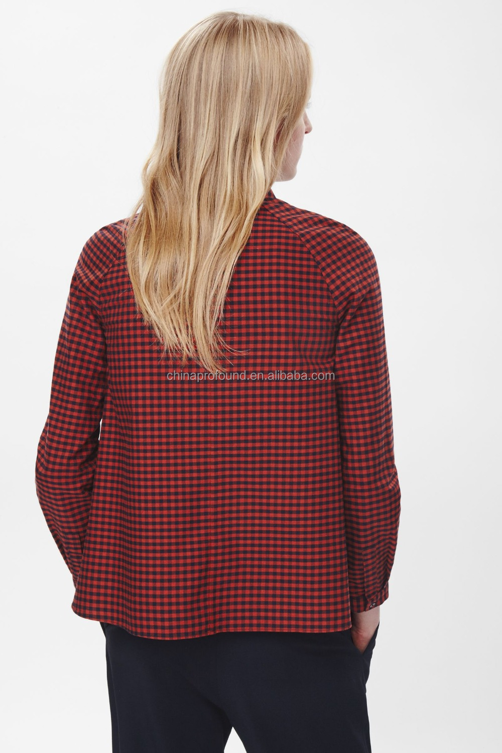 新しい100％2015綿の女性ファッションチェックパターンのシャツ仕入れ・メーカー・工場