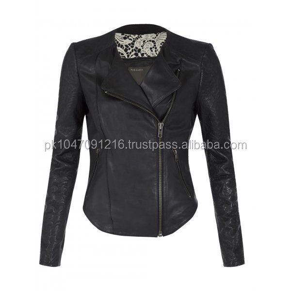 黒襟なしマーロンbhiraスタイルの女性バイカーのオートバイのすべてのサイズ本革のジャケット問屋・仕入れ・卸・卸売り