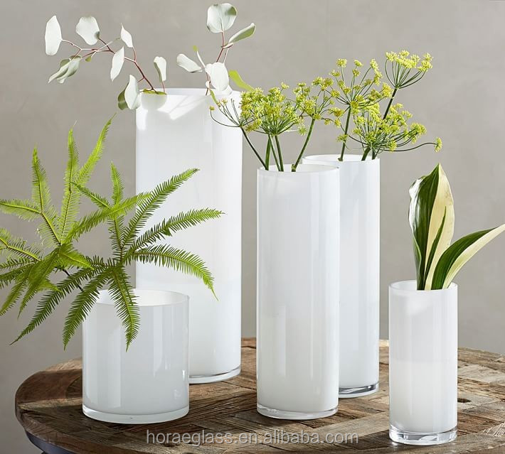 Fashional Cylinder White Glass Vase For Home Decoration Buy