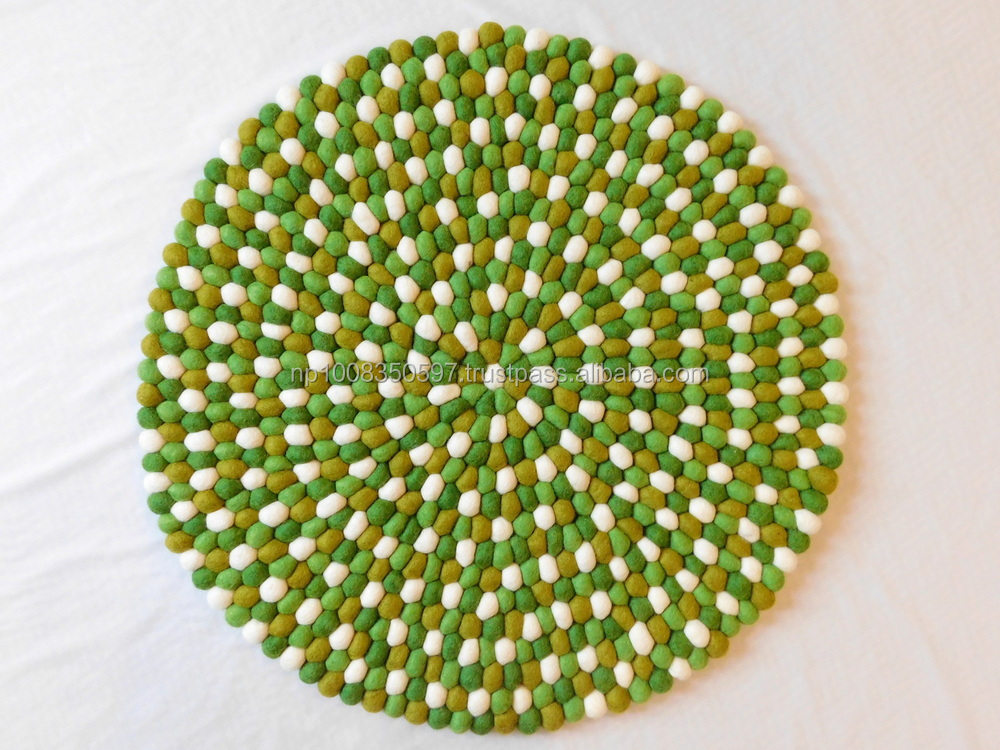 ボールラグを感じた緑色のトーン点線白の色の組み合わせ/ネパールの手作りで、 完全に/100％ウールの敷物/フェルトカーペット/teppich仕入れ・メーカー・工場