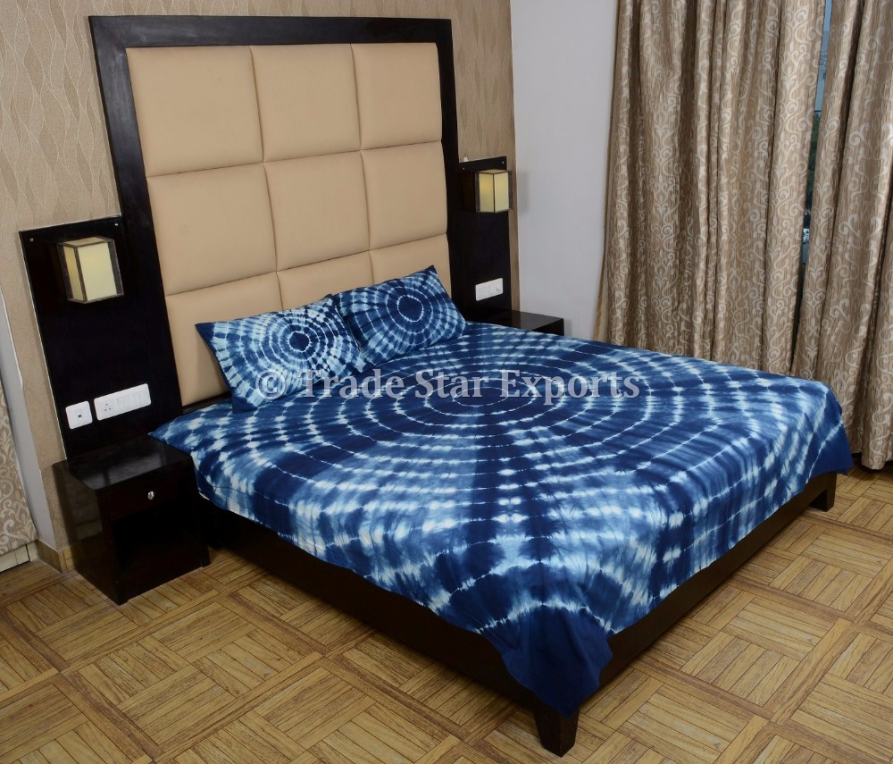 Indian shibori sprei katoen tie dye indigo beddengoed handgemaakte ... Zijde katoen sprei
