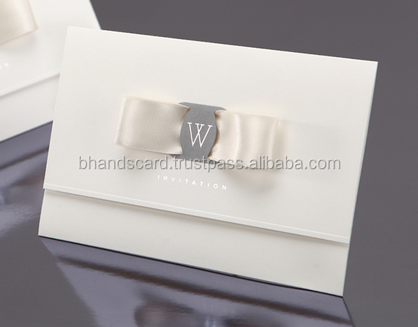 オリジナルカードbhands高級白bh3307サテンリボン結婚式の招待状カード仕入れ・メーカー・工場