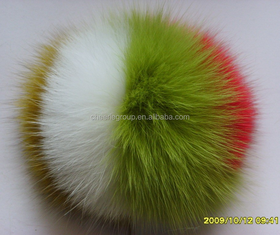 12センチイエロー色本物フォックス毛皮のポンポンポンポンボール仕入れ・メーカー・工場