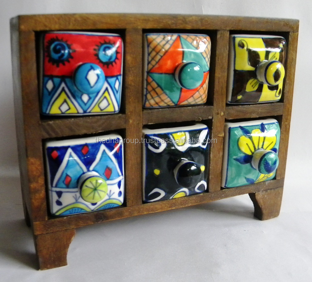 Wooden Chest Cabinet 6 Ceramic Drawers Natural Horizontal Buy