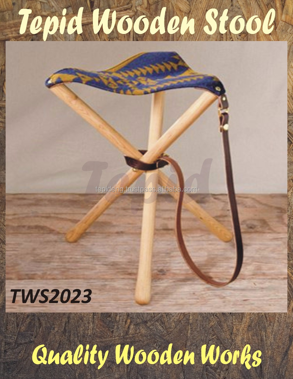 TWS2004三脚スツール/リアルレザー三脚木製脚スツールでブラウンシート、 木製三脚スツール仕入れ・メーカー・工場