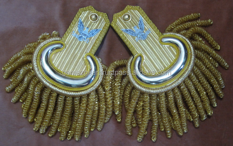 Hand Embroidered Epaulettes / Shoulder Boards With Bullion Fringe And