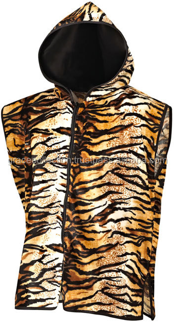 White Ring Vest - Solid Color Silk Boxing Short Hood Jacket