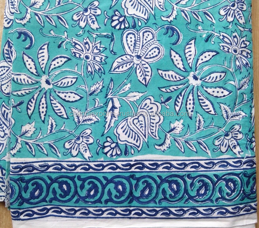 Cotton Floral Printed Fabrics Indian Hand Block Print Running Sanganeri Fabric