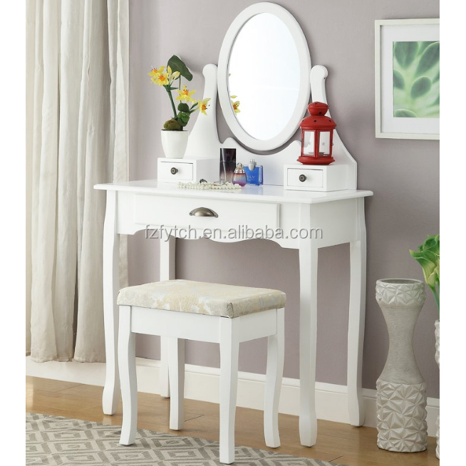 White Makeup Table Wooden Dressing Table With Full Length Mirror